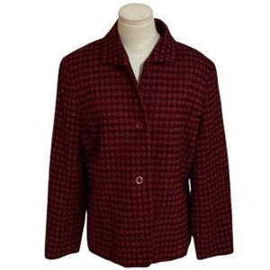 SAVILLE Nordstrom Red Black‎ Wool Houndstooth Jacket Blazer Size 12 Holiday Work